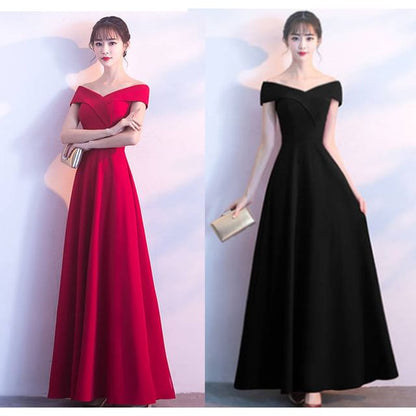 Off Shoulder Plain A-Line Evening Gown