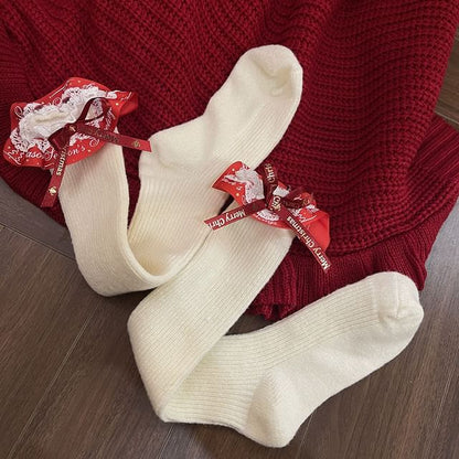 Ribbon Lace Trim Long Socks