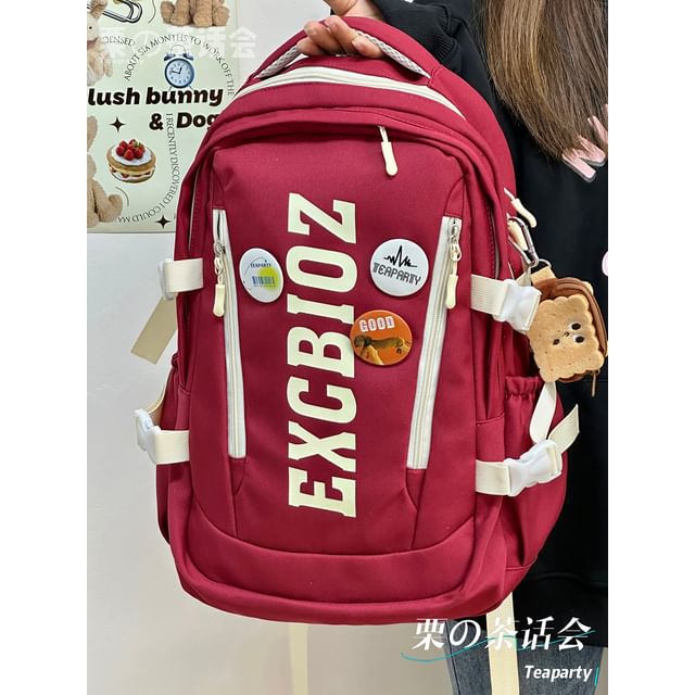 Lettering Print Buckle Backpack