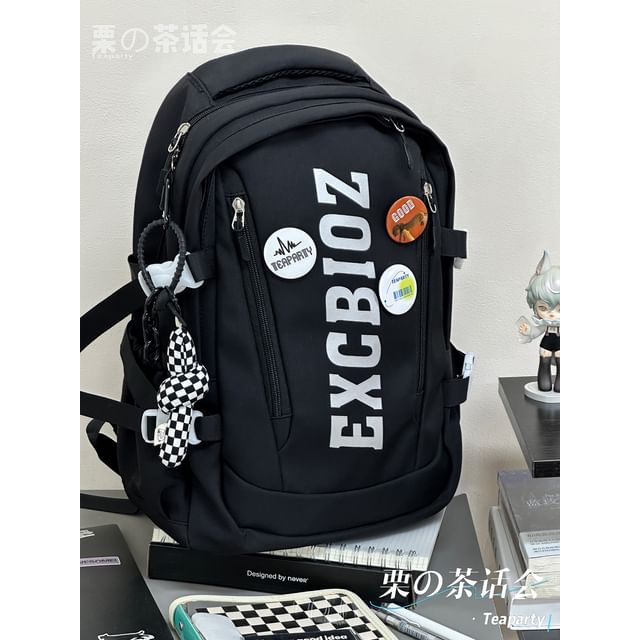 Lettering Print Buckle Backpack