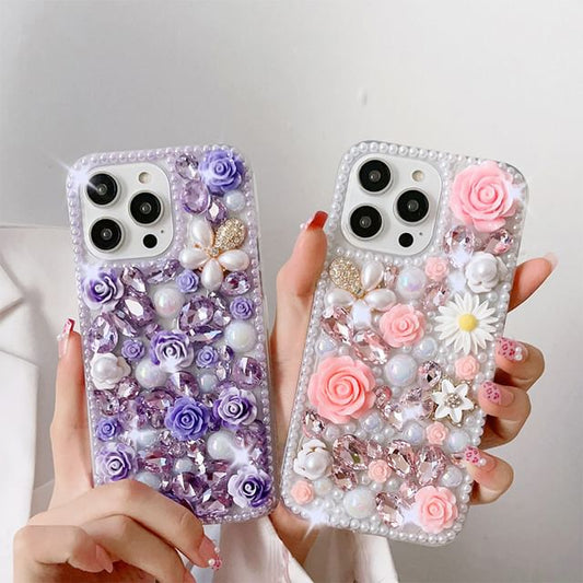 Rhinestone Case Phone Floral