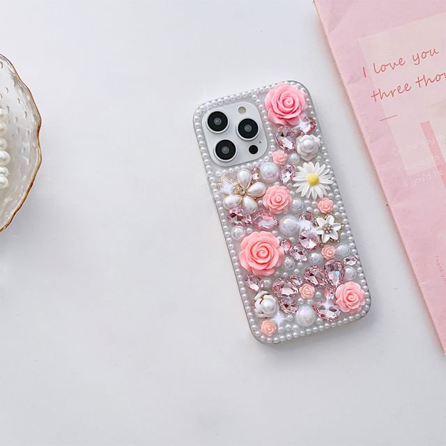 Rhinestone Case Phone Floral