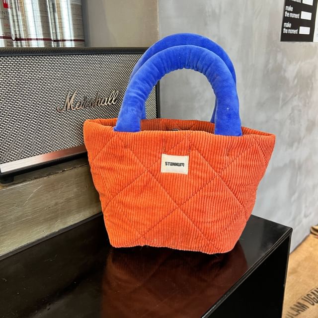 Two Bag Small Tote Tone Quilted Corduroy