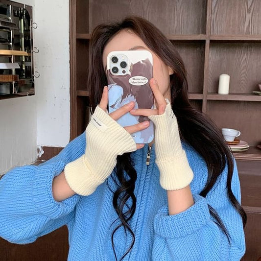 Gloves Knit Ribbed Fingerless Plain