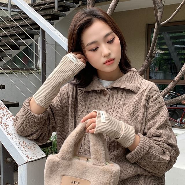 Gloves Knit Ribbed Fingerless Plain