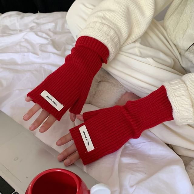 Gloves Knit Ribbed Fingerless Plain