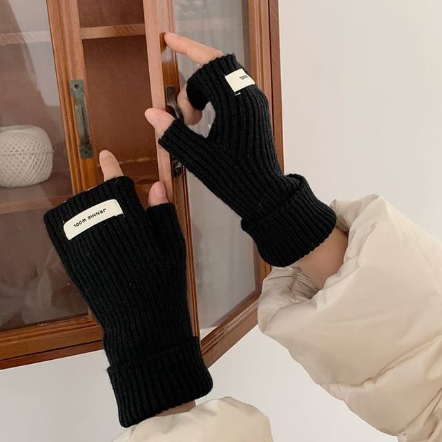 Gloves Knit Ribbed Fingerless Plain