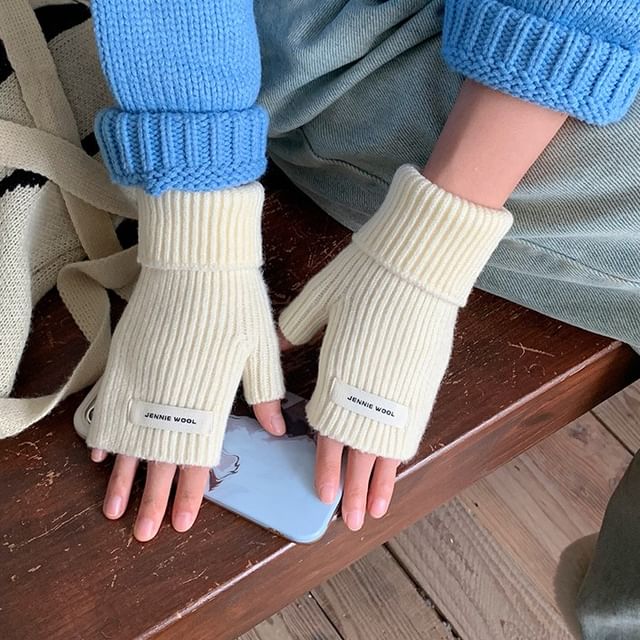 Gloves Knit Ribbed Fingerless Plain