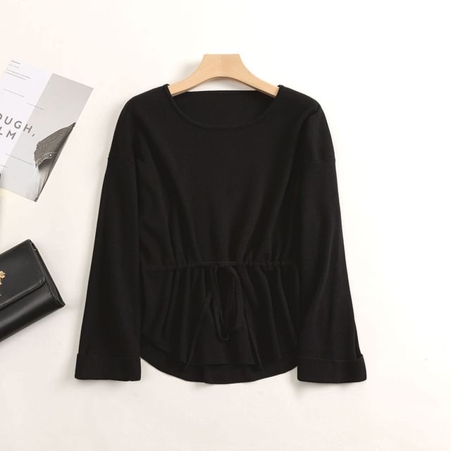 Crew Neck Plain Peplum Sweater