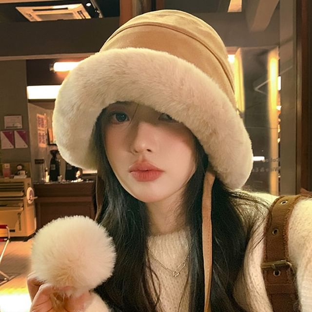 Pom Shearling Faux Hat
