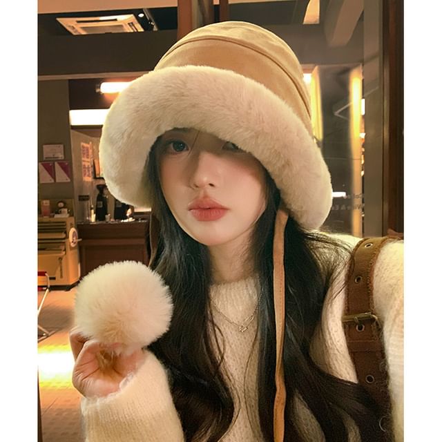 Pom Shearling Faux Hat