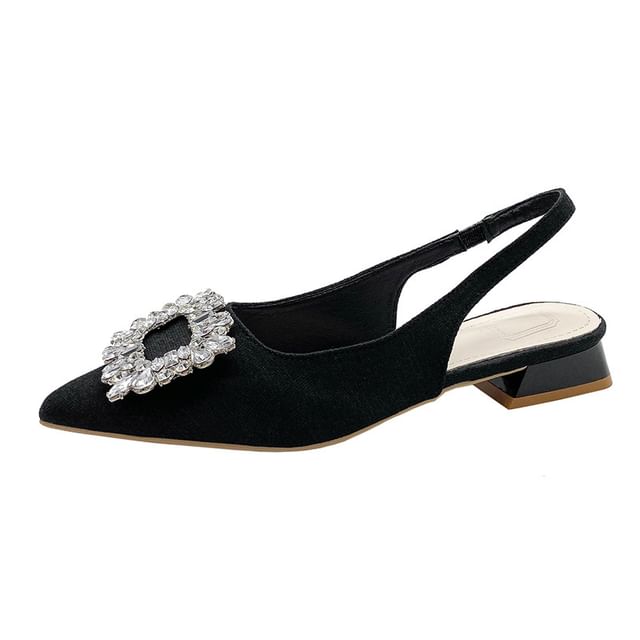 Sandals Slingback Chunky Rhinestone Pointed Heel