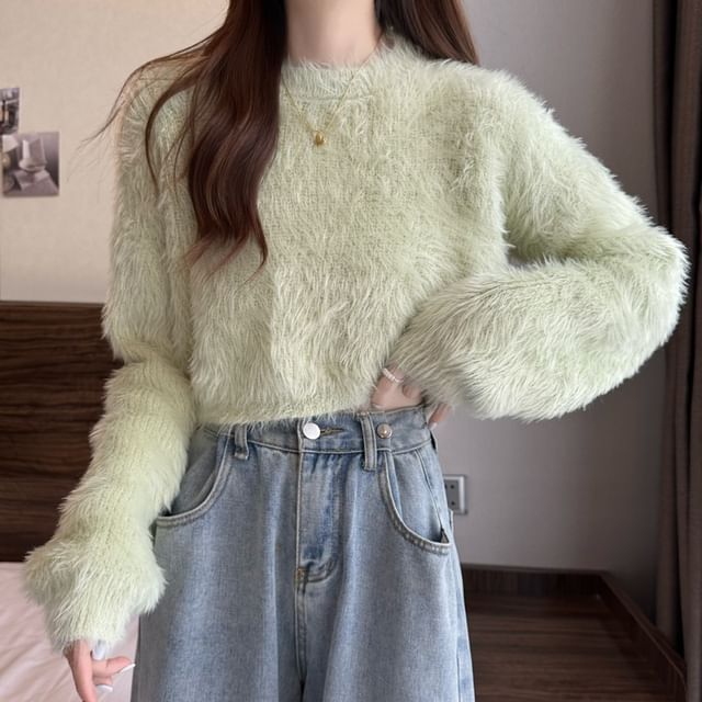 Crewneck Plain Woolen Oversize Cropped Sweater