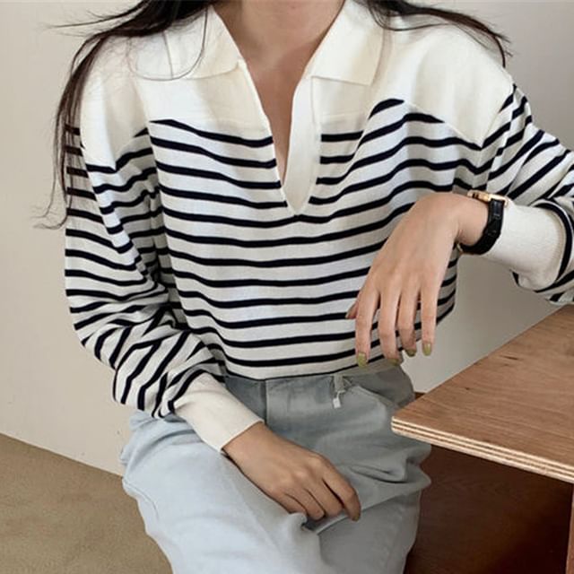 Collar Striped Sweater