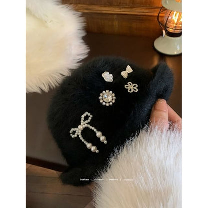 Rhinestone Fluffy Cloche Hat