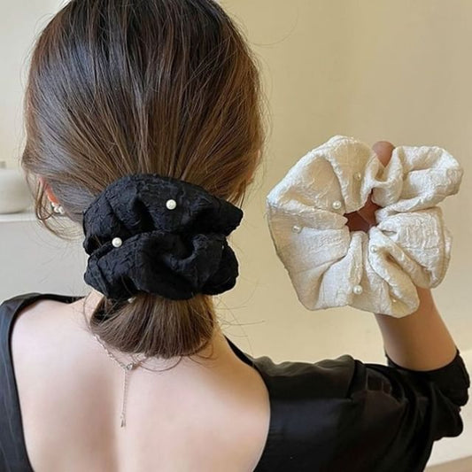 Faux Pearl Fabric Scrunchie