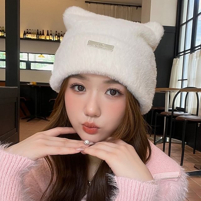 Chenille Ear Plate Cat Metal Hat