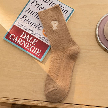 Letter Embroidered Ribbed Socks