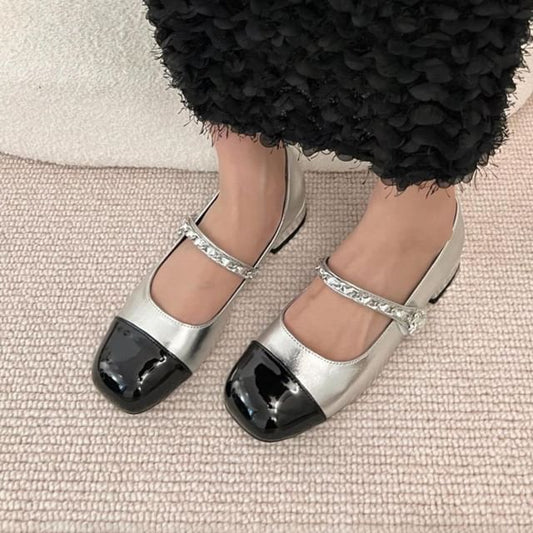 Square-Toe Chained Mary Jane Shoes