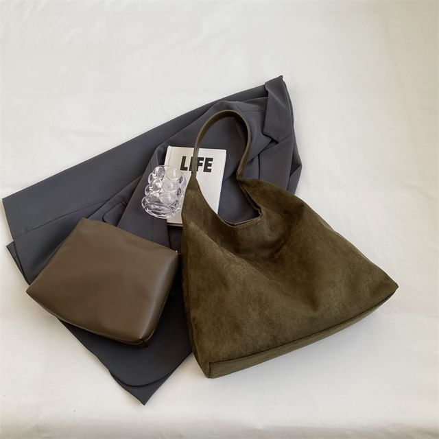 Set: Faux Leather Tote Bag + Pouch