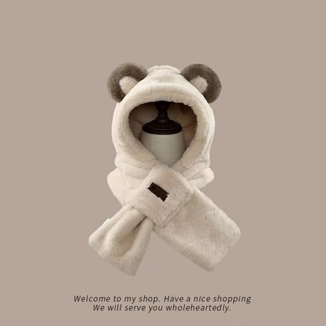 Scarfed Trapper Bear Ear Hat