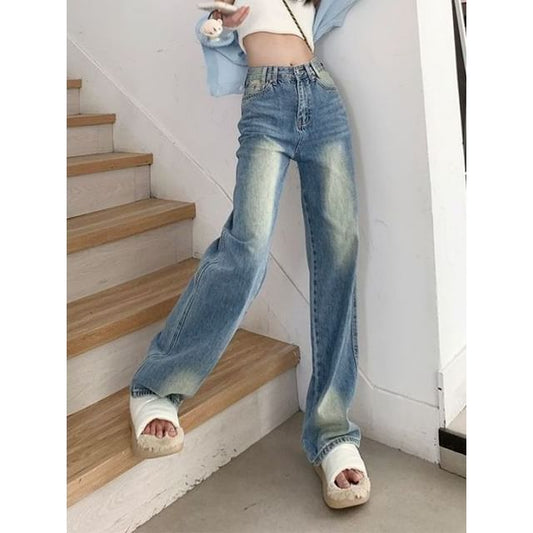 Leg Washed High Waist Jeans Wide