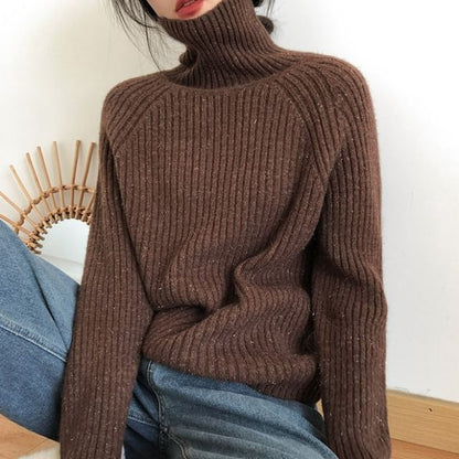 Turtleneck Plain Ribbed Sweater