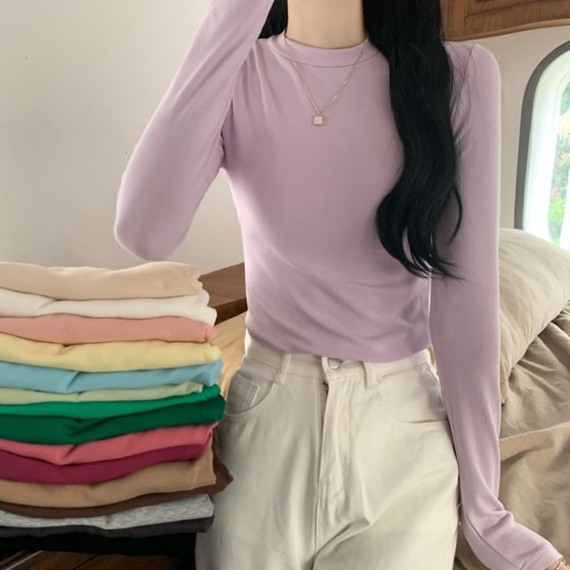 Long-Sleeve Crewneck Plain T-Shirt