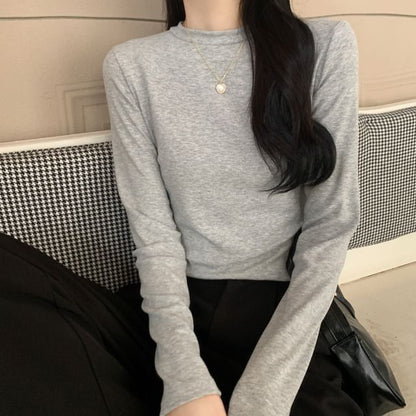 Long-Sleeve Crewneck Plain T-Shirt