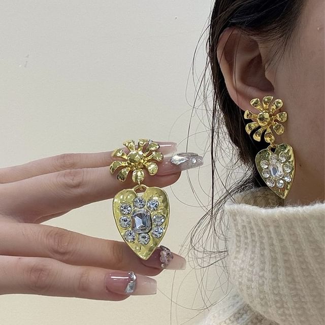 Heart Earring Rhinestone Drop