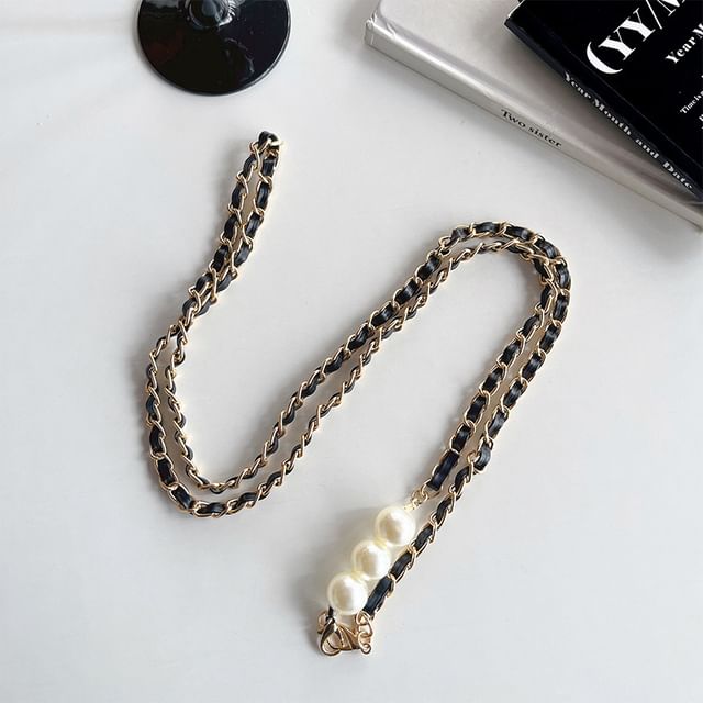 Leather Alloy Phone Pearl Lanyard Faux