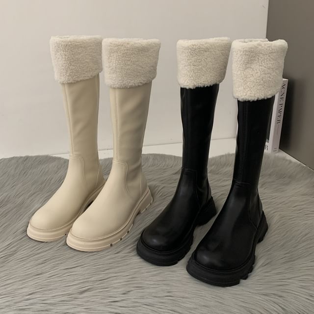 Panel Knee Fleece Boots Platform High