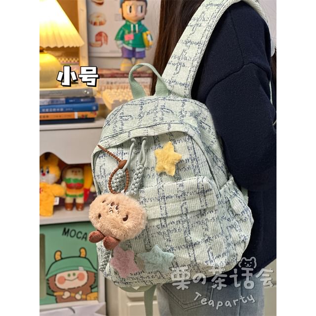 Plaid Multi-Pocket Backpack / Bag Charm / Set