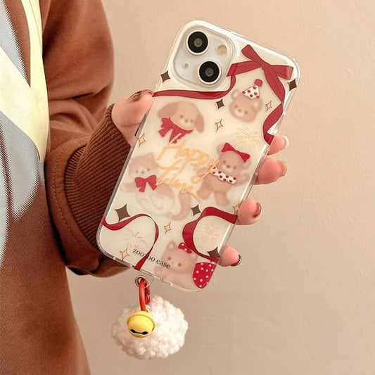Pom Phone Case Ribbon Bell Animal
