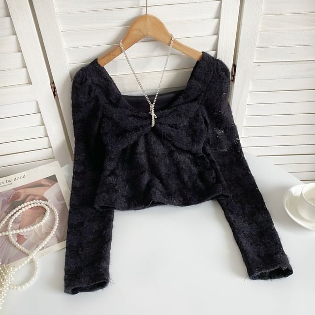 Long-Sleeve V-Neck Bow Lace Top