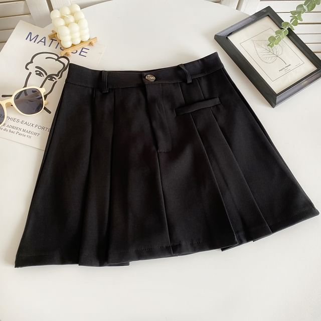 High Waist Plain Pleated Mini A-Line Skirt