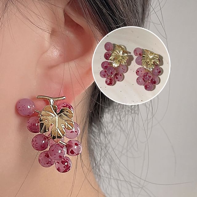 Gemstone Clip-On Grape Earring Drop