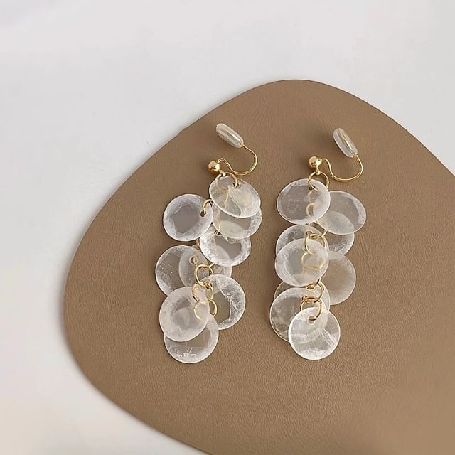 Clip-On Drop Fringed Shell Earring