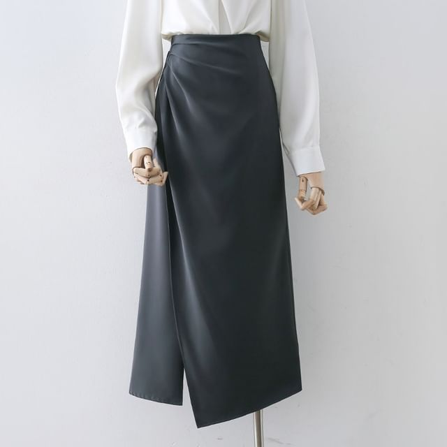 Asymmetric Straight Midi Skirt with High Waist