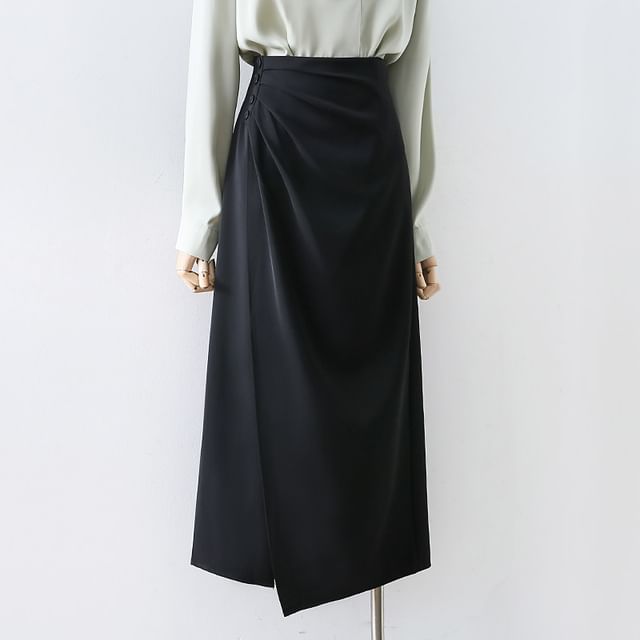 Asymmetric Straight Midi Skirt with High Waist