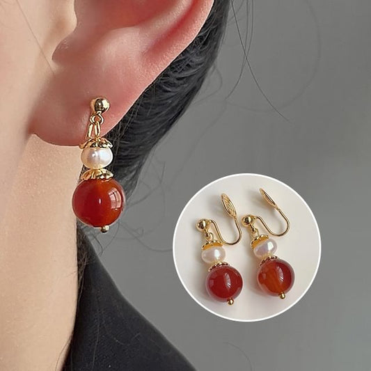 Drop Freshwater Alloy Agate Bead Earring Pearl