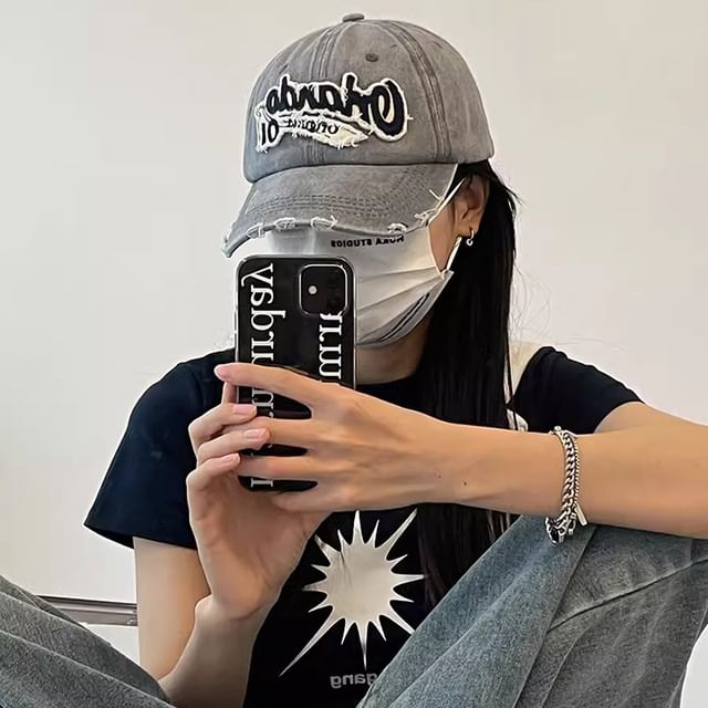 Baseball Lettering Distressed Applique Cap