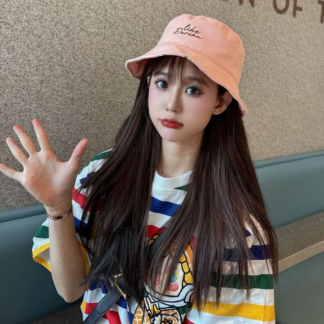 Lettering Bucket Hat Embroidered Reversible