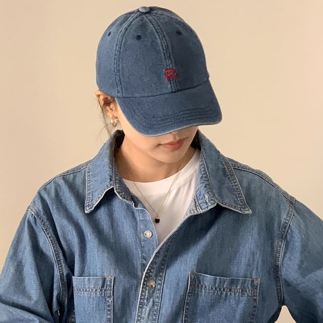 Baseball Denim Lettering Washed Cap