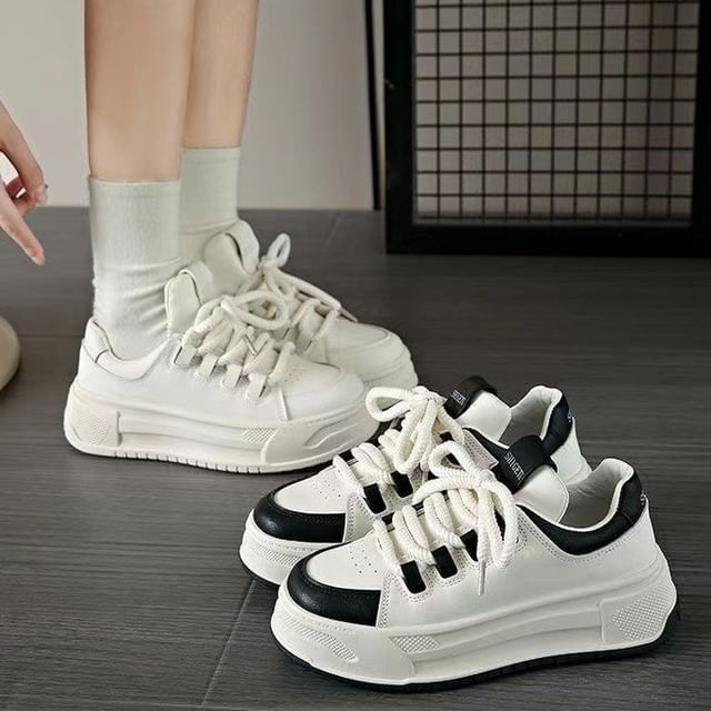 Faux Leather Lace-Up Sneakers