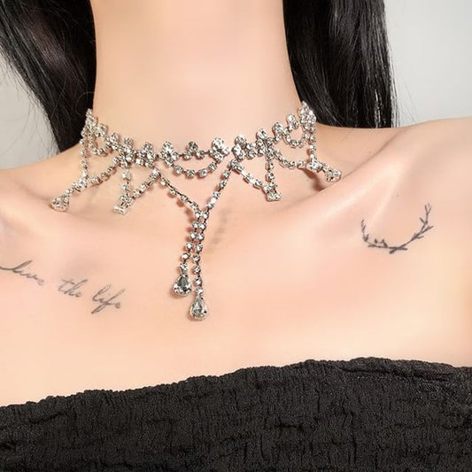 Rhinestone Choker Alloy Layered