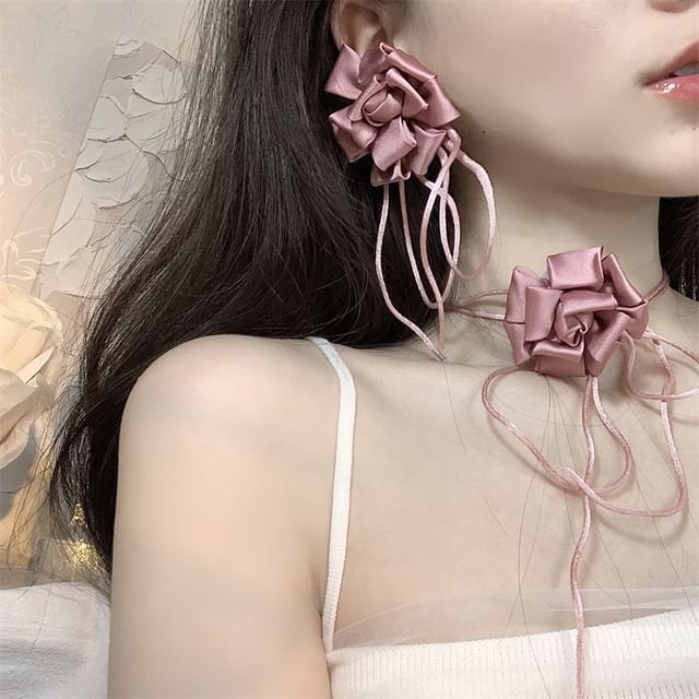 Floral Fabric Chandelier Earring / Choker