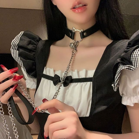 Cat Faux Alloy / Leather Choker Leash