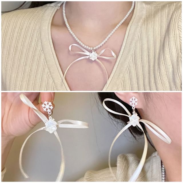 Earring Choker Snowflake Drop Ribbon /