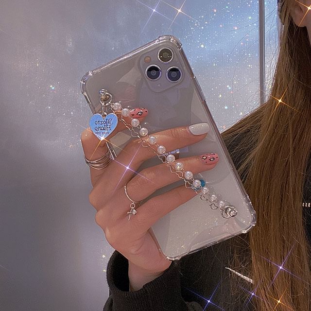 Case Faux Pearl Heart Strap Phone